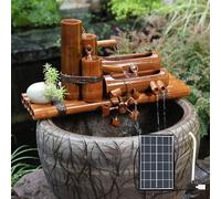 LCUVIMPEX Fontaine décorative en Bambou, Fontaine en Bambou avec Roue hydraulique, Panneau Solaire, 6 W, Conception étagée, Plusieurs Tailles(70cm)