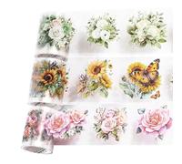 Ldbuejiaja Lot de 3 rouleaux d'autocollants floraux, scrapbooking, ruban adhésif décoratif, masquage esthétique pour scrapbooking, journal, album photo, carnet de notes, PET