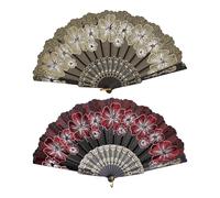 LDDIFHWW 2 Pièces Éventail Pliant Éventail Main Vintage Éventail Décoratif Soie Éventail Fleur Élégant avec Pendentif pour Mariage Soirée Dansante Présentation, Rouge et Or
