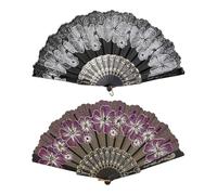 LDDIFHWW 2 Pièces Éventail Pliant Éventail Main Vintage Éventail Décoratif Soie Éventail Fleur Élégant avec Pendentif pour Mariage Soirée Dansante Présentation, Blanc et Violet