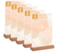 LDHHYH Lot de 5 Présentoirs Table A5 Porte Affiche Bois Acrylique Haute | Présentoir de table A5 en forme de T, Format portrait Support de Signalétique Double Face pour Commerce et Événements