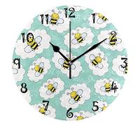LDIYEU Abeille d'abeille Verte Pâle Pendule Murale Décoratif Moderne Horloge de Mur Circulaire Silencieuse horloges pour Enfant Garçons Le Bureau à Domicile Salon Cuisine Chambre école Décor