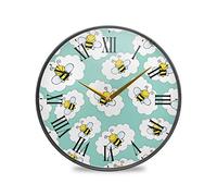 LDIYEU Abeille Vert Pâle Murale Décoratif Moderne Horloge de Mur Circulaire Silencieuse Horloges pour Enfant Garçons Le Bureau à Domicile Cuisine Chambre école Décor(9.5In 11.9In)