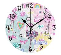 LDIYEU Arco Iris Corazón Flamencos Rosados Pendule Murale Décoratif Moderne Horloge de Mur Circulaire Silencieuse horloges pour Enfant Garçons Le Bureau à Domicile Salon Cuisine Chambre école Décor