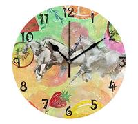 LDIYEU Art Cheval De Course Kiwi Pendule Murale Décoratif Moderne Horloge de Mur Circulaire Silencieuse horloges pour Enfant Garçons Le Bureau à Domicile Salon Cuisine Chambre école Décor
