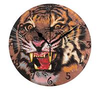 LDIYEU Art Cute Angry Tiger Round Wall Clock Circular Plate Silent Non Ticking Clocks for Kitchen Home Office School Decor Kid Boys Girls