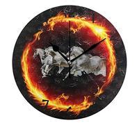 LDIYEU Art Cute Fire Horse Round Wall Clock Circular Plate Silent Non Ticking Clocks for Kitchen Home Office School Decor Kid Boys Girls