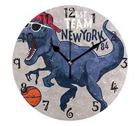 LDIYEU Art Dinosaure Basket-Ball Pendule Murale Décoratif Moderne Horloge de Mur Circulaire Silencieuse horloges pour Enfant Garçons Le Bureau à Domicile Salon Cuisine Chambre école Décor