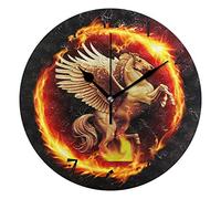 LDIYEU Art Fire Unicorn Horse Round Wall Clock Circular Plate Silent Non Ticking Clocks for Kitchen Home Office School Decor Kid Boys Girls