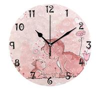 LDIYEU Art Heart Cat Kitty Round Wall Clock Circular Plate Silent Non Ticking Clocks for Kitchen Home Office School Decor Kid Boys Girls
