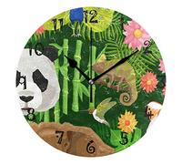 LDIYEU Art Wild Panda Tiger Round Wall Clock Circular Plate Silent Non Ticking Clocks for Kitchen Home Office School Decor Kid Boys Girls
