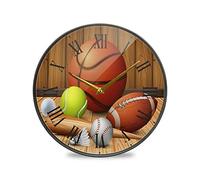 LDIYEU Basket-Ball Sport Baseball Décoratif Horloge de Mur Circulaire Silencieuse pour Garçons Filles Le Cuisine école Horloges Décor Bureau à Domicile