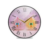 LDIYEU Boule D'Oiseau d'art Rose Murale Décoratif Moderne Horloge de Mur Circulaire Silencieuse Horloges pour Enfant Garçons Le Bureau à Domicile Cuisine Chambre école Décor(9.5In 11.9In)
