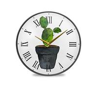 LDIYEU Cactus Plante Succulente Verte Décoratif Horloge de Mur Circulaire Silencieuse pour Garçons Filles Le Cuisine école Horloges Décor Bureau à Domicile