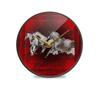 LDIYEU Cheval De Course Blanc Murale Décoratif Moderne Horloge de Mur Circulaire Silencieuse Horloges pour Enfant Garçons Le Bureau à Domicile Cuisine Chambre école Décor(9.5In 11.9In)