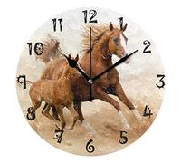 LDIYEU Cheval De Course d'art Pendule Murale Décoratif Moderne Horloge de Mur Circulaire Silencieuse horloges pour Enfant Garçons Le Bureau à Domicile Salon Cuisine Chambre école Décor