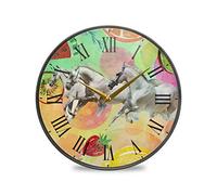 LDIYEU Cheval De Course Kiwi Murale Décoratif Moderne Horloge de Mur Circulaire Silencieuse Horloges pour Enfant Garçons Le Bureau à Domicile Cuisine Chambre école Décor(9.5In 11.9In)