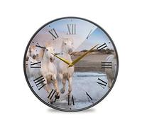 LDIYEU Chevaux De Course Blancs Murale Décoratif Moderne Horloge de Mur Circulaire Silencieuse Horloges pour Enfant Garçons Le Bureau à Domicile Cuisine Chambre école Décor(9.5In 11.9In)