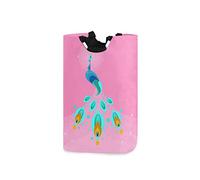 LDIYEU Feu De Paon Vert Rose Grand Panier à Linge Pliage Étanche Rangement Corbeille à Linge avec Poignées pour Maison Buanderie