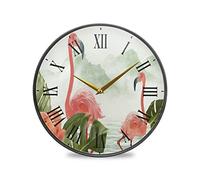 LDIYEU Feuille d'arbre Tropical Flamant Mignon Décoratif Horloge de Mur Circulaire Silencieuse pour Garçons Filles Le Cuisine école Horloges Décor Bureau à Domicile