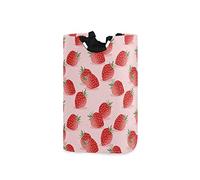 LDIYEU Fraise Rouge Rose Fruit Grand Panier à Linge Pliage Étanche Rangement Corbeille à Linge avec Poignées pour Maison Buanderie
