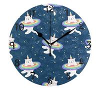 LDIYEU Gato Mágico Unicornio Arco Iris Gato Pendule Murale Décoratif Moderne Horloge de Mur Circulaire Silencieuse horloges pour Enfant Garçons Le Bureau à Domicile Salon Cuisine Chambre école Décor