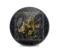 LDIYEU Golden Lion Tiger Space Star Murale Décoratif Moderne Horloge de Mur Circulaire Silencieuse Horloges pour Enfant Garçons Le Bureau à Domicile Cuisine Chambre école Décor(9.5In 11.9In)
