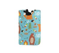 LDIYEU Ours Bleu Bohême Feu Grand Panier à Linge Pliage Étanche Rangement Corbeille à Linge avec Poignées pour Maison Buanderie