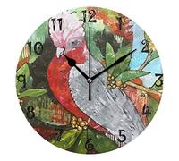 LDIYEU Peinture Reine des Oiseaux Pendule Murale Décoratif Moderne Horloge de Mur Circulaire Silencieuse horloges pour Enfant Garçons Le Bureau à Domicile Salon Cuisine Chambre école Décor