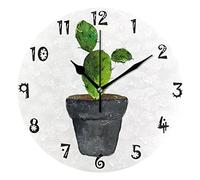 LDIYEU Plante Succulente Verte Cactus Pendule Murale Décoratif Moderne Horloge de Mur Circulaire Silencieuse horloges pour Enfant Garçons Le Bureau à Domicile Salon Cuisine Chambre école Décor