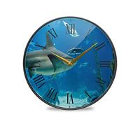 LDIYEU Requin Poisson Océan sous l'eau Décoratif Horloge de Mur Circulaire Silencieuse pour Garçons Filles Le Cuisine école Horloges Décor Bureau à Domicile