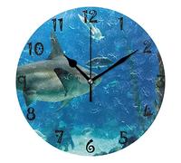 LDIYEU Requin Poisson Océan sous l'eau Pendule Murale Décoratif Moderne Horloge de Mur Circulaire Silencieuse horloges pour Enfant Garçons Le Bureau à Domicile Salon Cuisine Chambre école Décor
