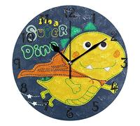 LDIYEU Super Dinosaure Jaune Pendule Murale Décoratif Moderne Horloge de Mur Circulaire Silencieuse horloges pour Enfant Garçons Le Bureau à Domicile Salon Cuisine Chambre école Décor