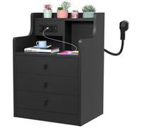 LDSZXNE Table de chevet avec Station de Charge et ports USB-Table d'appoint avec 3 tiroirs pour Petits Espaces,Chambre,Salon Noir