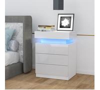 LDSZXNE Table de chevet blanche avec 3 tiroirs - Table d'appoint haute brillance Éclairage LED pour chambre/salon - 45*35*61CM
