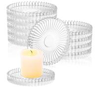 LDXDRU 12 Pièces Photophore Verre Transparent 10 x 1,5 cm, Bougeoir Verre Rond pour Bougie Chauffe Plat, Support Décoratif Table Mariage Fete Maison Reception
