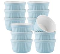 LDXDRU 12 Pièces Ramequin Four 200 ml Bleu Clair, Ramequin Creme Brulee en Porcelaine, Coupelle Dessert 9 x 5 cm pour Muffin, Sauce et Snack, Cuisine et Table Maison