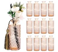 LDXDRU 12 Pièces Vase Verre Ambré 13,2 x 5,5 cm, Soliflore Carré pour Vase Fleur, Petits Vases Décoratifs Table Mariage, Salon et Centre Maison Déco Simple