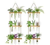 LDXDRU 2 Pièces Vase Verre Suspendu 85 x 20 x 4,5 cm, Soliflore Mural Bois et Verre, Vase Fleur à 9 Tubes pour Boutures, Plantes, Salon et Balcon Déco Murale