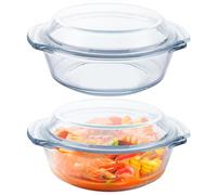 LDXDRU Lot de 2 petites cocottes rondes en verre de 0,7 l avec couvercle | Cocotte en verre individuelle de 16 cm pour cuisson au four
