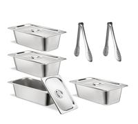 LDXDRU Lot de 4 bac gastro inox avec couvercle, 32,5 x 17,5 x 6,5 cm plat gastro inox avec couvercle, bac gastronorme plat gastro rectangulaire bols à paner