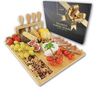 Le bambou est retiré, car ce n'est pas un produit. Plateau à fromage avec 4 couteaux à fromage et support amovible – Plateau apéritif avec compartiments à snacks – Plateau à charcuterie en bois pour l