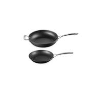 LE CREUSET 51802000010002 Lot de poêles plates antiadhésives en aluminium 24 cm et 28 cm Compatible avec tous les types de plaques de cuisson dont induction Anthracite/argenté