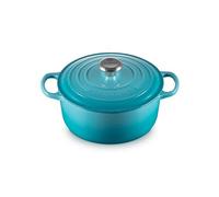 Le Creuset Cocotte Signature en Fonte Émaillée avec Couvercle, 24 cm, Ronde, 4,2 L, 4,305 kg, Bleu Caraïbes, 21177241702430