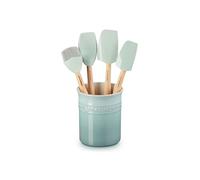 Le Creuset Coffret Pot à Ustensiles Classique (1,1 L) avec Set de 4 Spatules Création, Sea Salt, 79003007170000