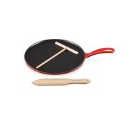 LE CREUSET Crêpière en Fonte Émaillée avec Poignée en Fer, Spatule et Râteau en Bois, 27 cm, 2,17 kg, Cerise, 20136270600460