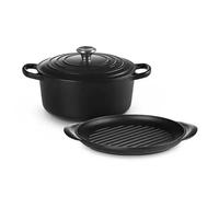 Le Creuset Ensemble de 2 pièces en fonte noir satiné (cocotte de 22 cm et grille ronde de 25 cm)