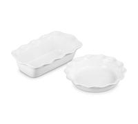 Le Creuset Lot de 2 tartes flutes en grès 9" Heritage et plat à pain cannelé de 9", blanc