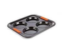 LE CREUSET Moule à 4 Tartelettes Anti-Adhérent, Résistant au Levain, en Acier Siliconé, Anthracite/Orange, 10 cm, 46056000010000