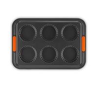 LE CREUSET Moule à 6 Tartelettes Anti-Adhérent, Résistant au Levain, en Acier Siliconé, Anthracite/Orange, 94102939000000